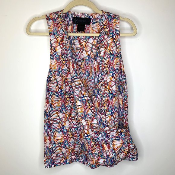 KARDASHIAN KOLLECTION Multicolor Racer Back Wrap Tank Blouse Sz L - Picture 1 of 6
